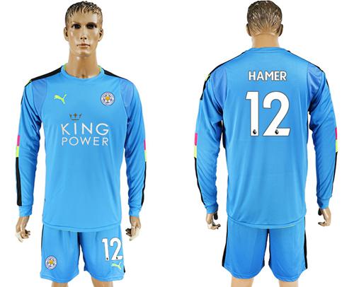 Leicester City #12 Hamer Light Blue Goalkeeper Long Sleeves Soccer Club Jersey - Click Image to Close